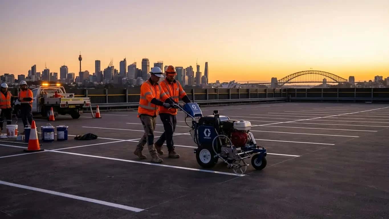 Line marking contractor marking a car park