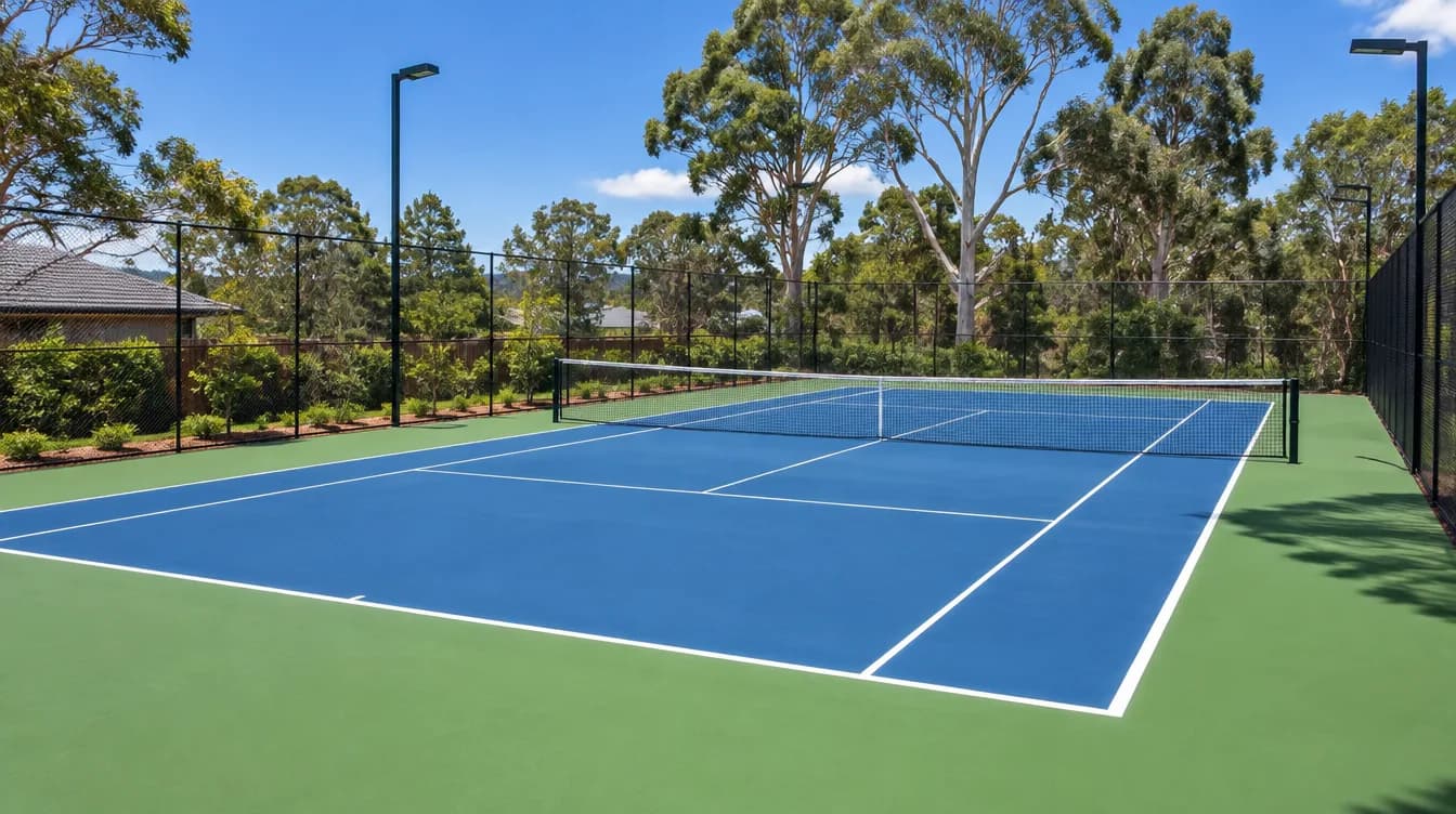 Tennis court with a practice rebound wall built by Line Marking Australia